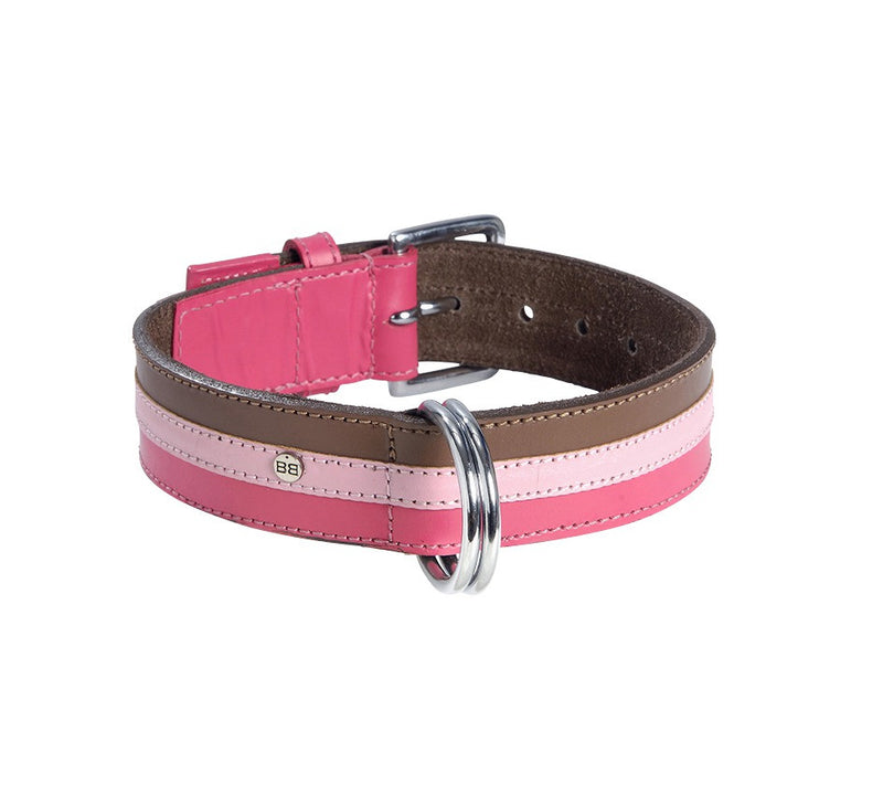 Tri-coloured Leather Dog Collar (Rose, Pink & Brown)