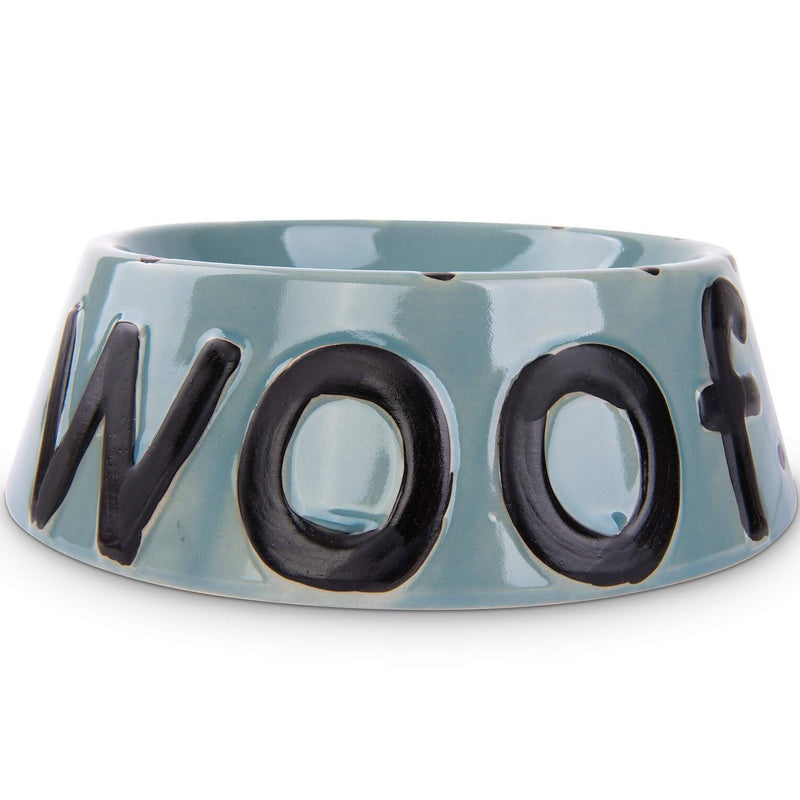 Woof Dot Ceramic Dog Bowl Blue/Black (10.5 L)