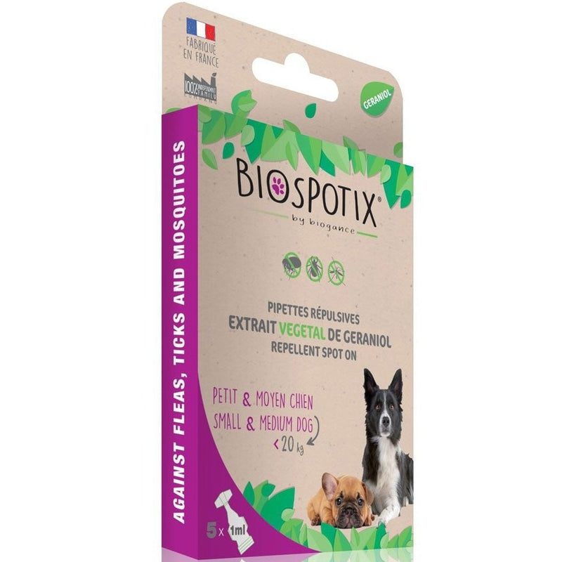 Biospotix 100% Natural Flea & Tick Pipettes for Small-Med Dogs (5 x 1ml)