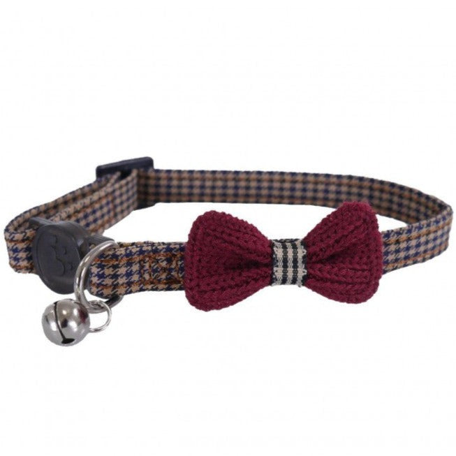 Collier pour Chat Designer (Bourgogne Bow Dogtooth)