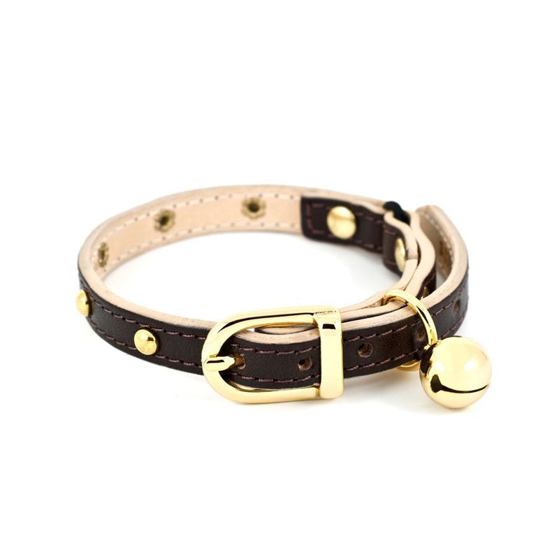 Leather studded Cat Collar (Chocolate Brown)