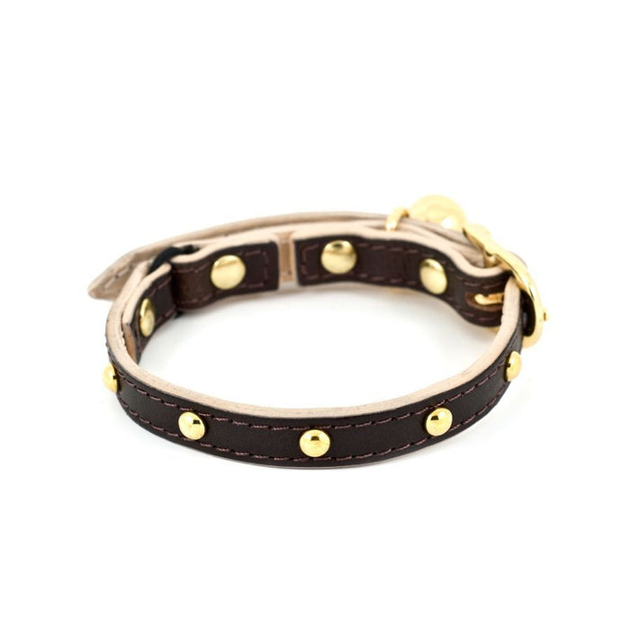 Leather studded Cat Collar (Chocolate Brown)