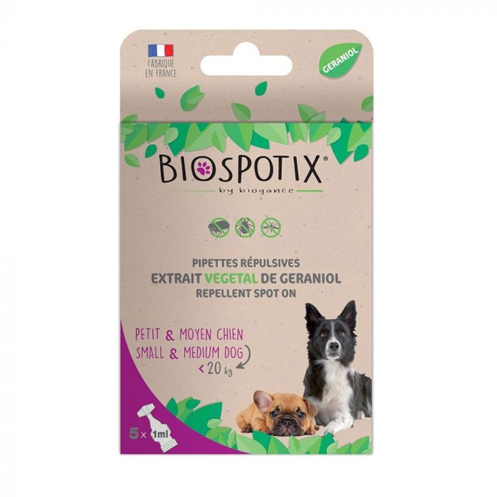 Biospotix 100% Natural Flea & Tick Pipettes for Small-Med Dogs (5 x 1ml)