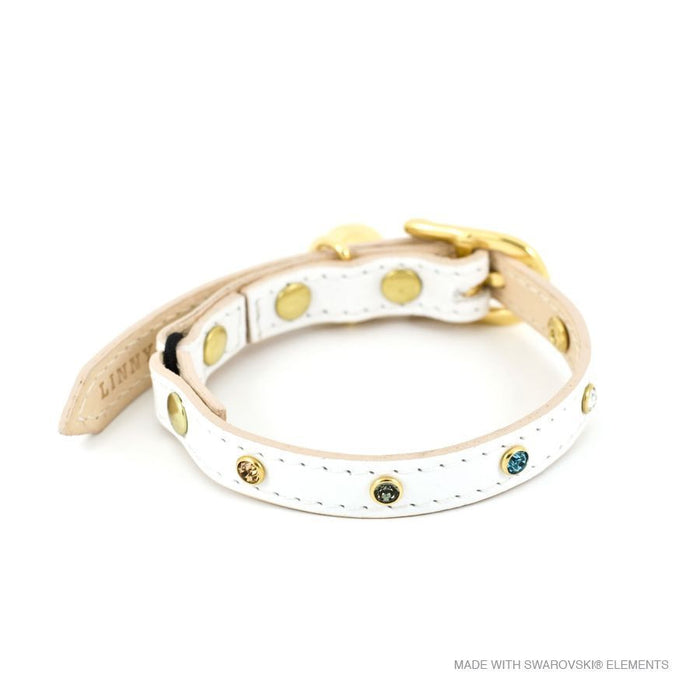 Leather with Crystals Cat Collar (White)